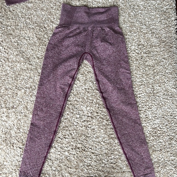 3 Piece Marbled Purple Gym Set - Leggings, Sports Bra, Long Sleeve Crop Top Sz S - Picture 3 of 5